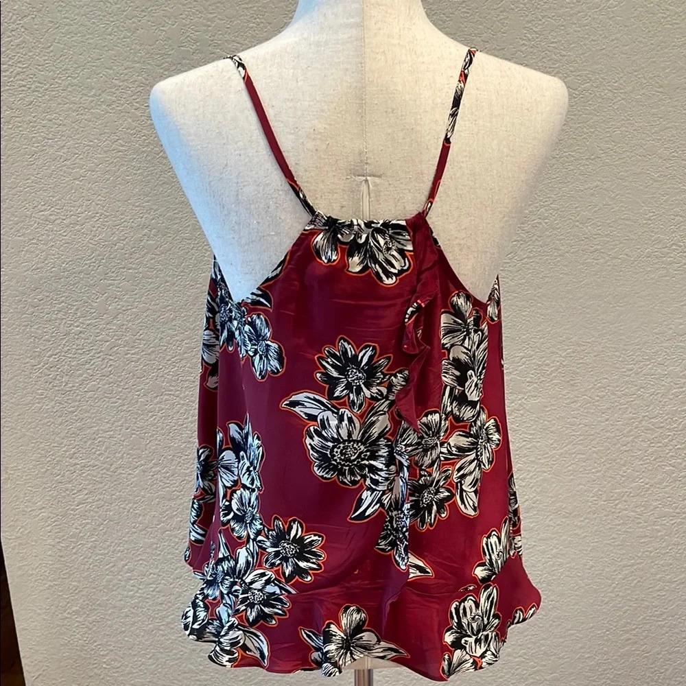 Burgundy Asymmetrical Ruffled 100% Silk Camisole by MAEVE Anthropologie - Picture 3 of 5